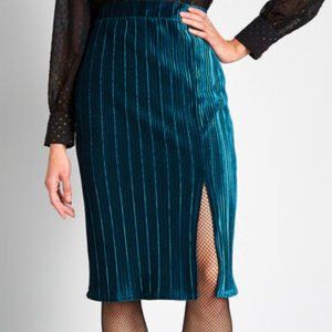NEW Let's Pleat Up Velvet Midi Skirt Teal Formal Large